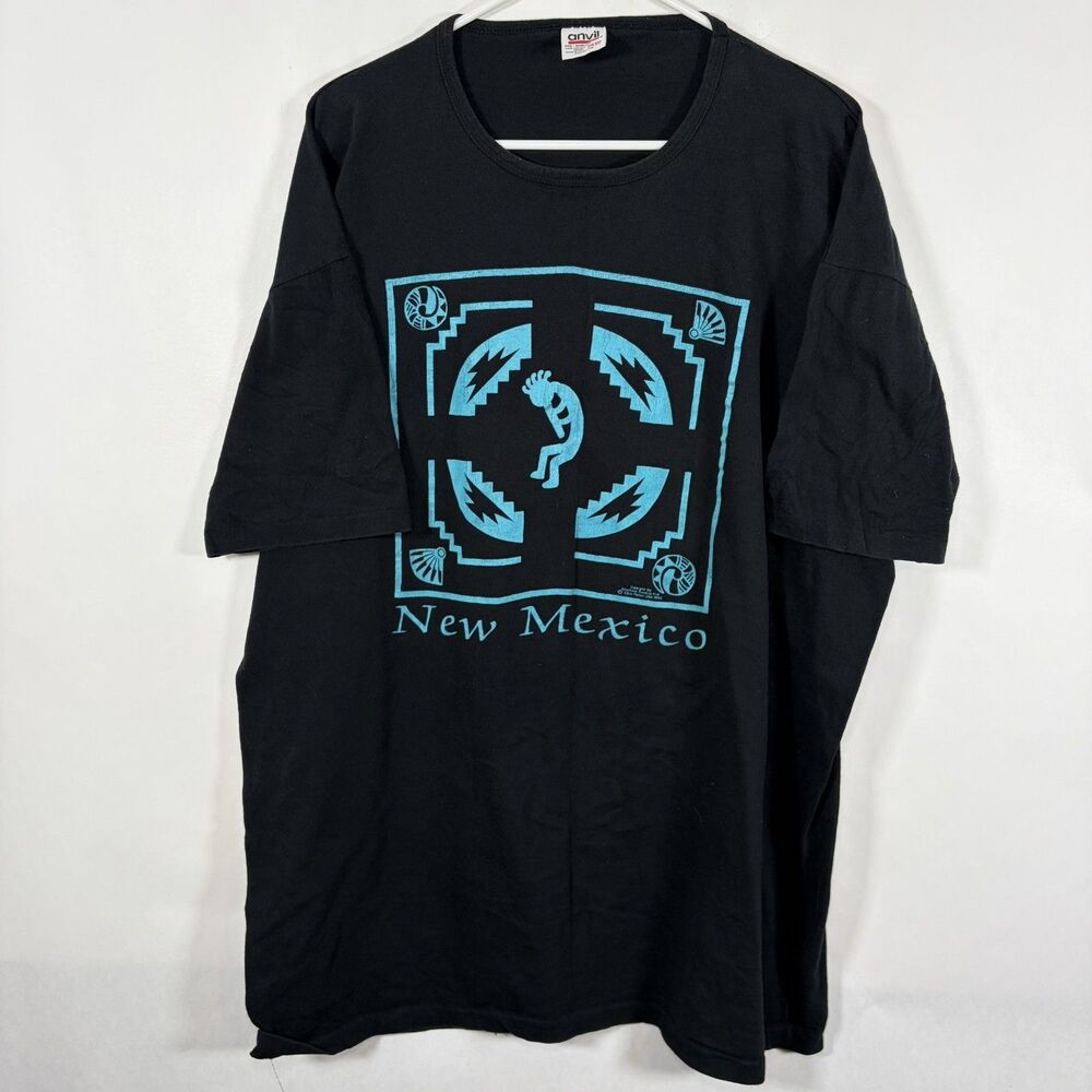 VTG 90s Anvil New Mexico T Shirt Adult OSFA (Fits 2XL) Black Blue Single Stitch